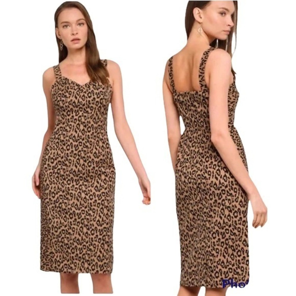 Banana Republic Leopard Print Midi Sheath Dress Brown Black Tall 8
